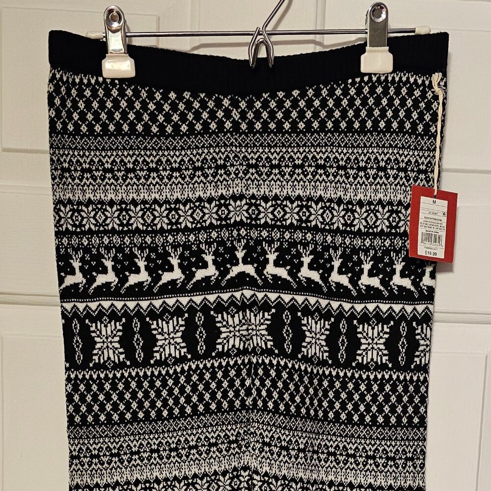 NWT Target Mossimo SupplyCo Womens Winter Thick Reindeer Black White Leggings M